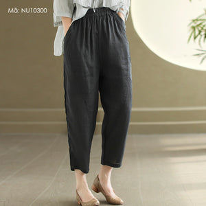 Quần baggy linen lửng lưng thun hai túi sau kiểu lệch - NU10299