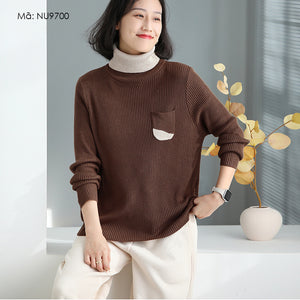 Áo len dài tay cổ lọ túi nhỏ phối màu - NU9699