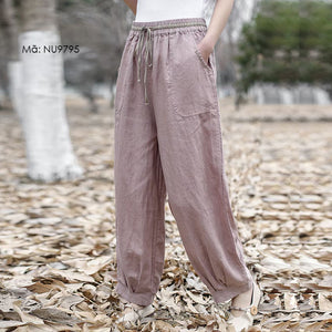 Quần baggy linen lưng thun dây rút túi vuông bo gấu - NU9794