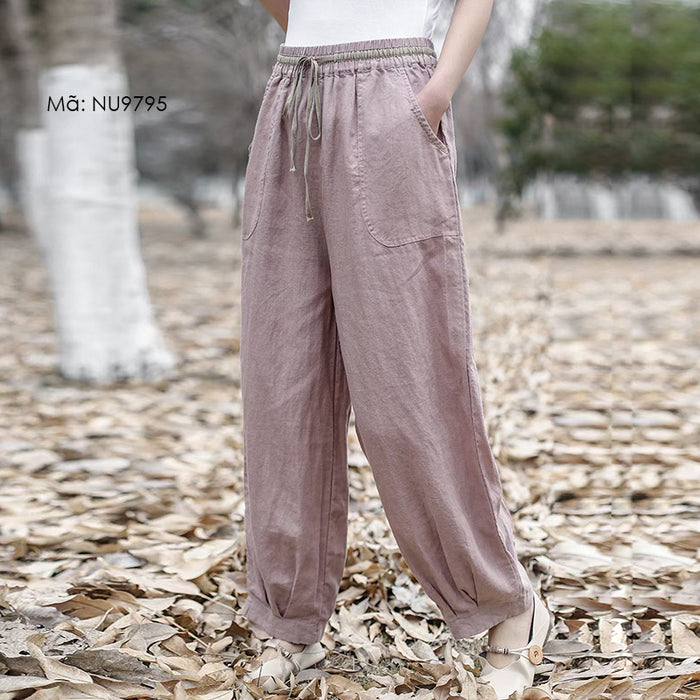 Quần baggy linen lưng thun dây rút túi vuông bo gấu - NU9794