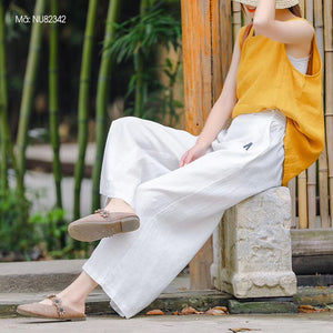 Quần baggy linen lưng thun kiểu dây rút ống rộng - NU8234