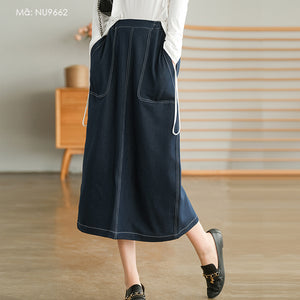 Chân váy denim lưng thun túi vuông chạy chỉ nổi - NU9661