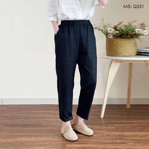 Quần baggy linen lửng ống bó hai túi chéo - Q250