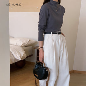Áo T-shirt dệt kim dài tay cổ đứng đơn sắc - NU9518