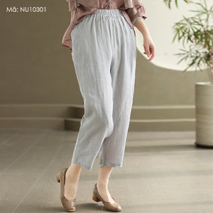 Quần baggy linen lửng lưng thun hai túi sau kiểu lệch - NU10299