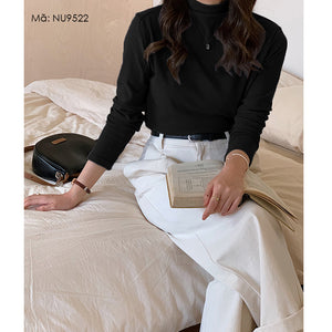 Áo T-shirt dệt kim dài tay cổ đứng đơn sắc - NU9518