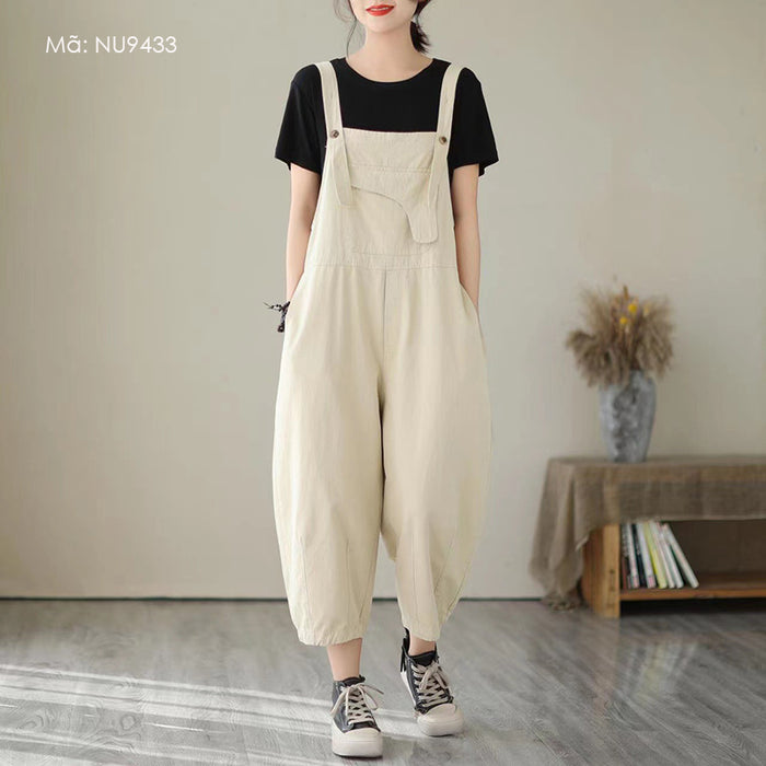 Quần baggy yếm denim túi kiểu trước bụng - NU9433