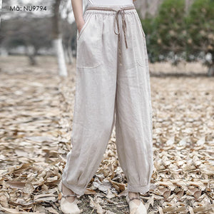 Quần baggy linen lưng thun dây rút túi vuông bo gấu - NU9794