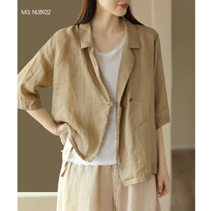 Áo khoác cardigan linen ngắn tay cổ vest một khuy cài - NU8922