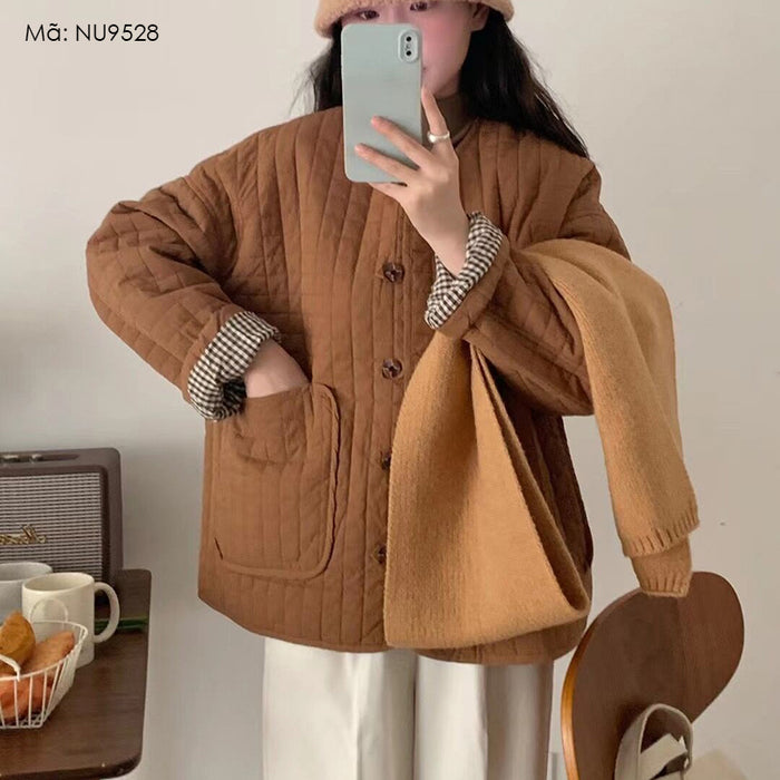 Áo khoác retro trần caro dài tay cổ tròn - NU9528