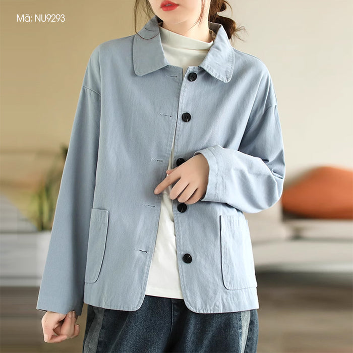 Áo khoác dài tay cổ pipi lót caro - NU9293