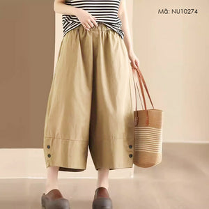 Quần baggy culottes lửng lưng thun ống rộng hai khuy cài - NU10274