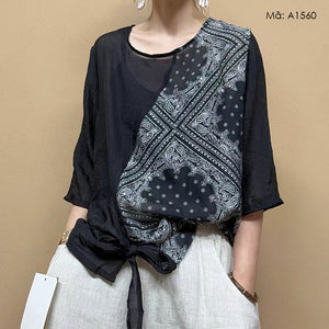 Áo T-shirt linen tay lửng in retro - A1560