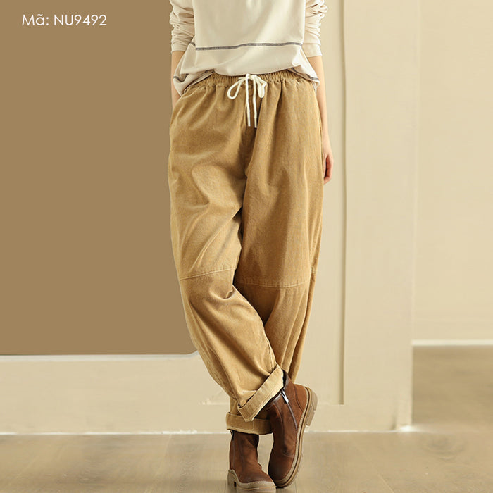 Quần baggy nhung tăm lưng thun dây rút ống côn - NU9492