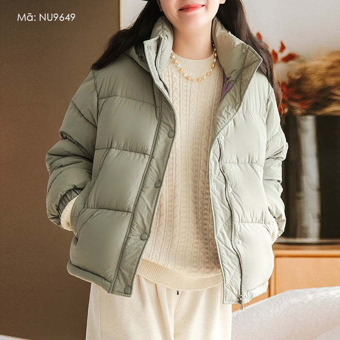 Áo khoác lông vũ dài tay cổ đứng có mũ khóa kéo - NU9649
