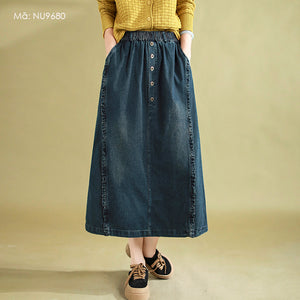 Chân váy denim lưng thun năm khuy - NU9680