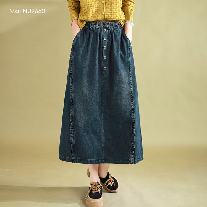 Chân váy denim lưng thun năm khuy - NU9680