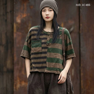 Áo T-shirt ngắn tay sọc ngang - A1485