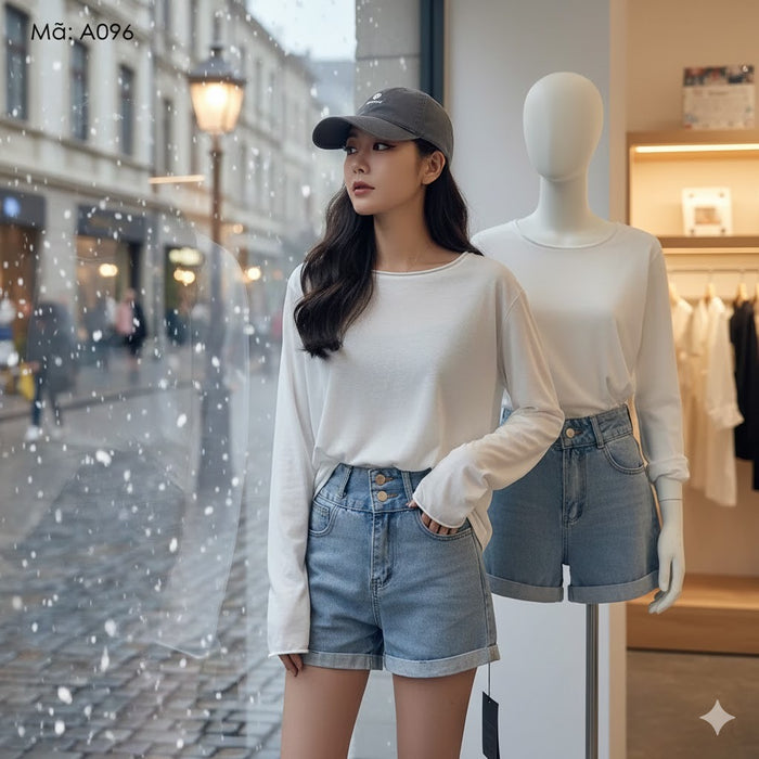 Áo T-shirt dài tay cổ tròn đơn sắc  - A096