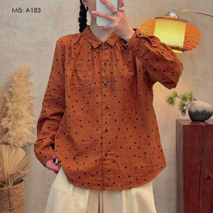 Áo sơ mi dài tay cổ đức chấm bi một túi - A183