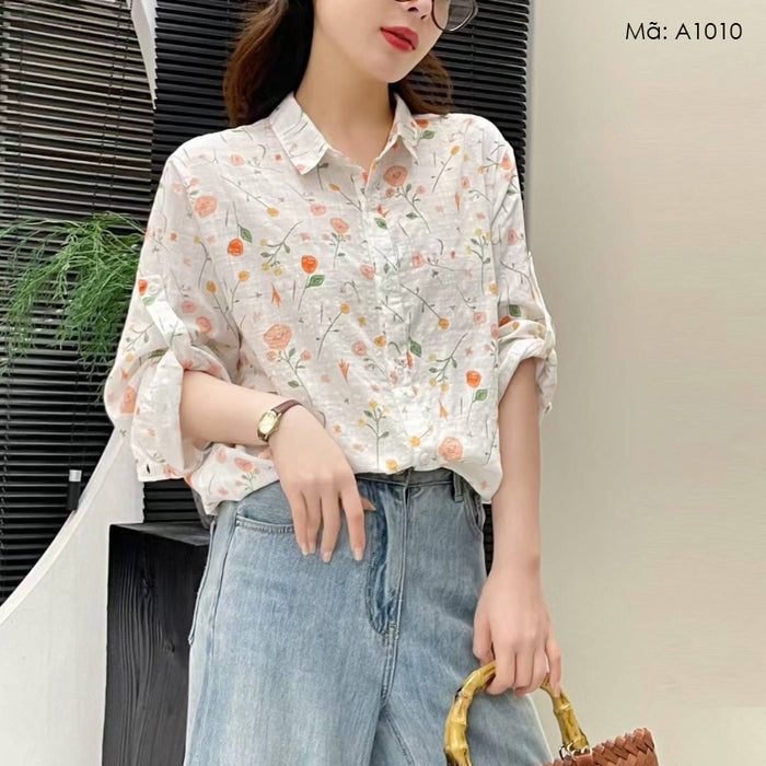 Áo sơ mi linen dài tay cổ đức - A1010