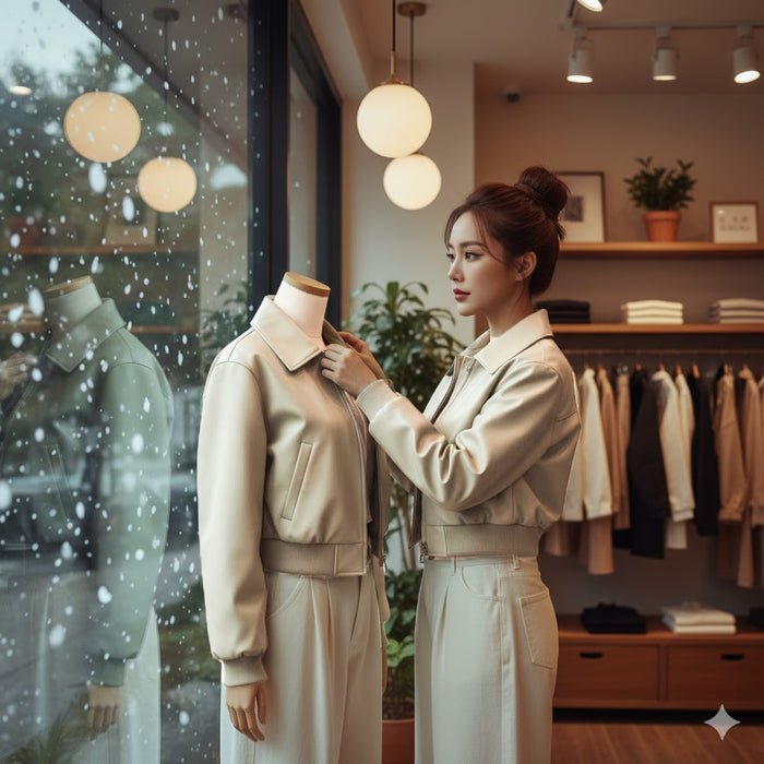 Áo khoác da jacket dài tay cổ đức túi chéo - A508