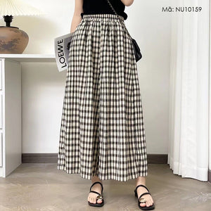 Quần baggy linen lưng thun ống rộng kẻ caro hai túi chéo - NU10159