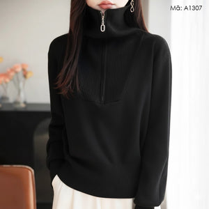 Áo len cổ lọ đơn sắc khóa kéo - A1307