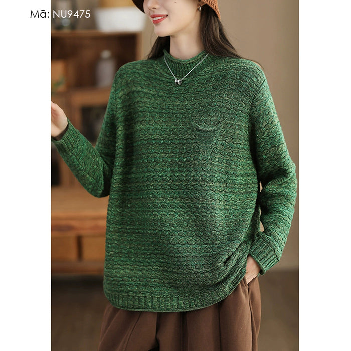 Áo len đan dài tay cổ tròn túi tam giác - NU9475