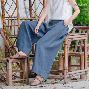 Quần baggy linen lưng thun kiểu dây rút ống rộng - NU8234