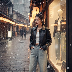 Áo khoác da dài tay cổ đức khóa kéo - A499