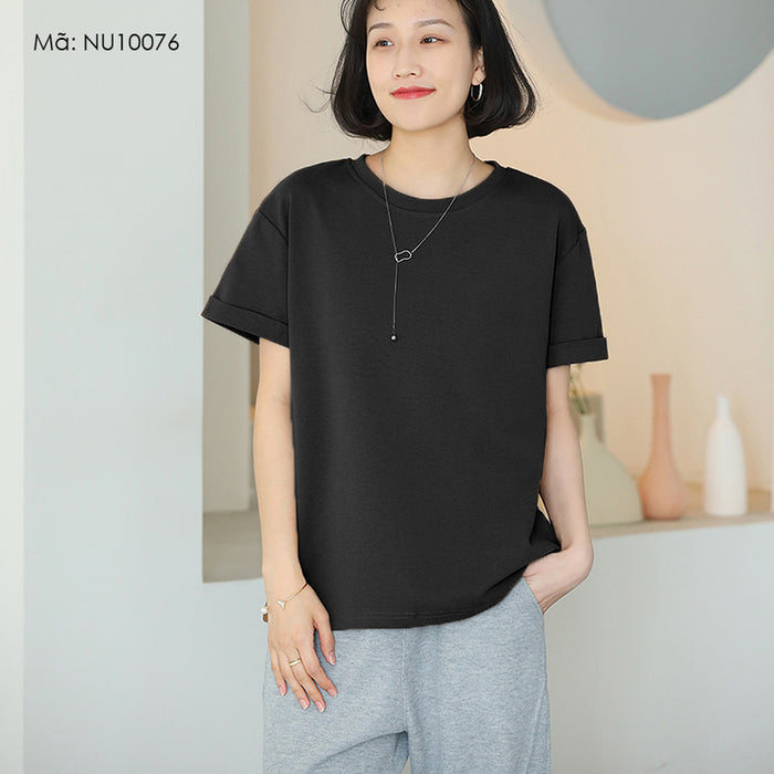Áo T-shirt ngắn tay cổ tròn form rộng một màu - NU10076