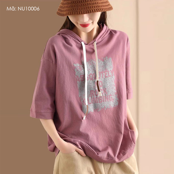Áo hoodies ngắn tay in chữ trước ngực - NU10006