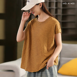 Áo T-shirt sát nách cổ tròn kẻ sọc - A1455