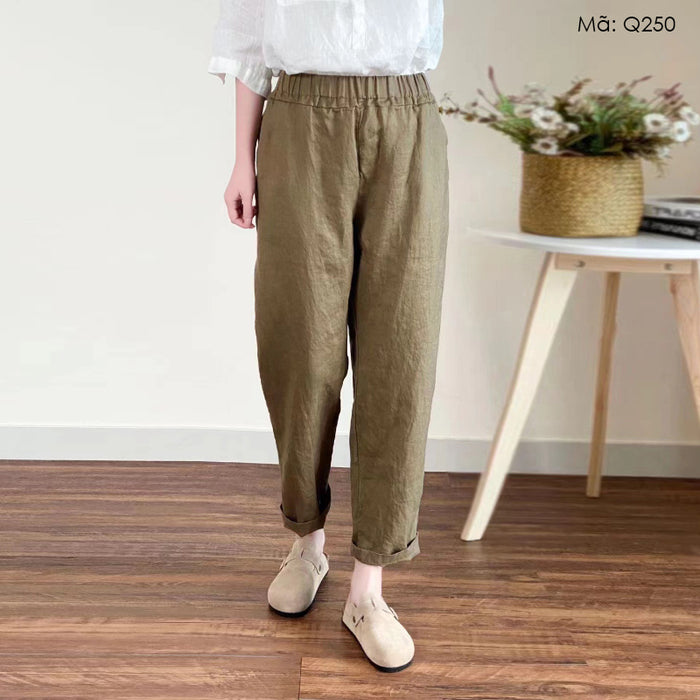 Quần baggy linen lửng ống bó hai túi chéo - Q250