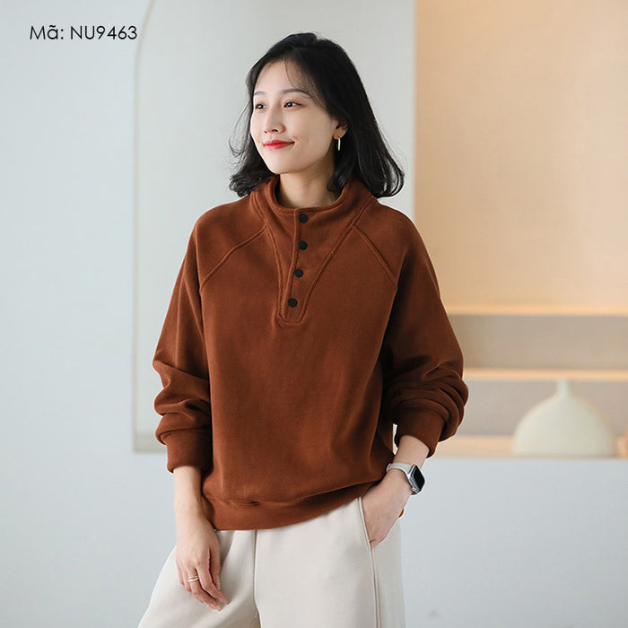 Áo T-shirt nỉ dài tay cổ đứng khuy bấm - NU9463