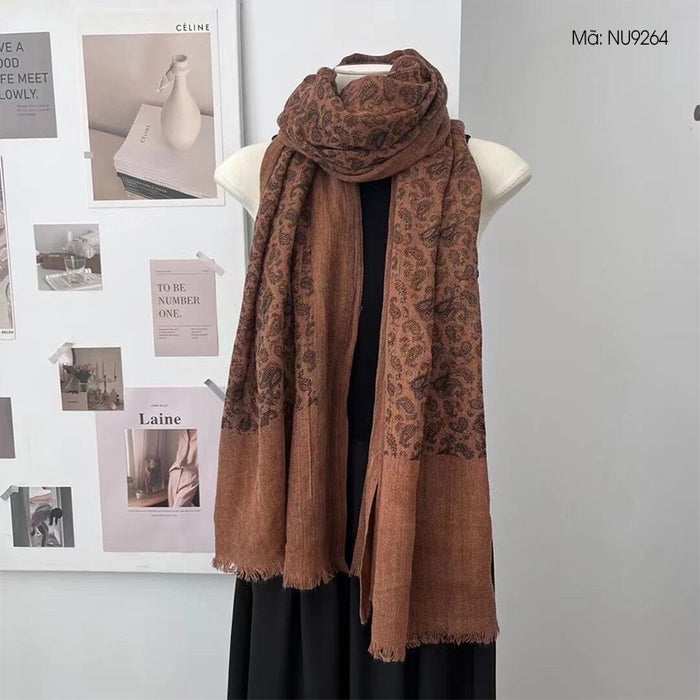 Khăn quàng linen retro in hoa văn trừu tượng - NU9264
