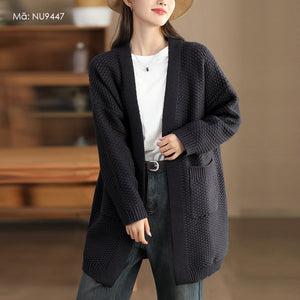 Áo khoác len đan cardigan form dài hai túi vuông - NU9446