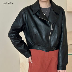 Áo khoác da dài tay cổ vest - A363