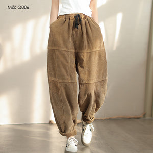 Quần baggy nhung lót lông lưng thun dây rút - Q085