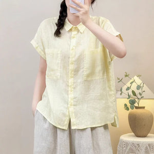 Áo sơ mi linen sát nách cổ đức hai túi vuông - A935