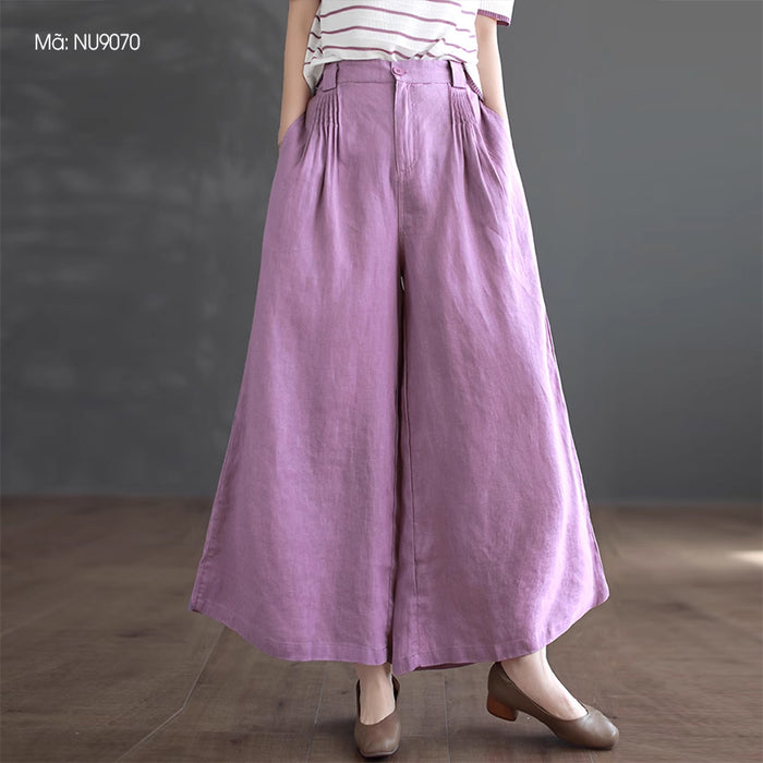 Quần baggy linen lưng cao ống rộng hai túi chéo - NU9068