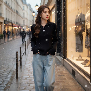 Áo len dệt kim dài tay cổ đứng khóa kẻo - A611