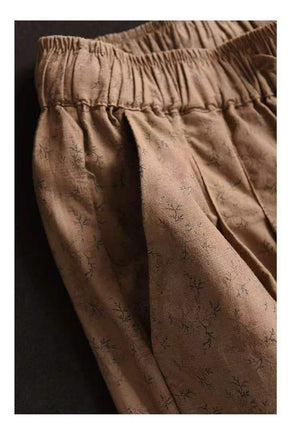 Quần baggy linen lưng thun in hoa liti ống rộng - NU10389
