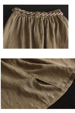 Chân váy linen lưng thun hai túi chéo đính khuy kiểu - NU9871