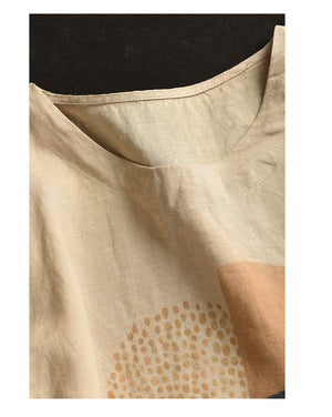 Áo T-shirt linen ngắn tay cổ tròn in hình học form rộng - NU10504