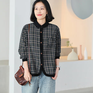 Áo sơ mi linen dài tay cổ pipi bo viền - NU9753