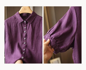 Áo sơ mi linen ngắn tay cổ đức một màu - A005