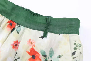 Chân váy linen retro lưng cao in hoa lá hai túi chéo - NU9047