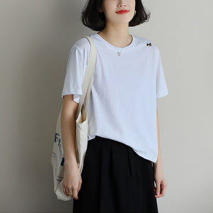 Áo T-shirt ngắn tay cổ tròn thêu chú cón nhỏ - NU10083